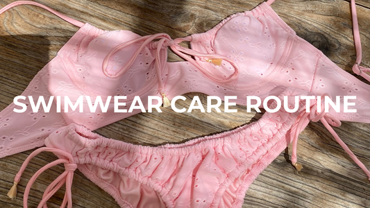 Swimwear care routine - how to look after your swimwear. Featuring our beautiful pink broderie anglaise textured bikini